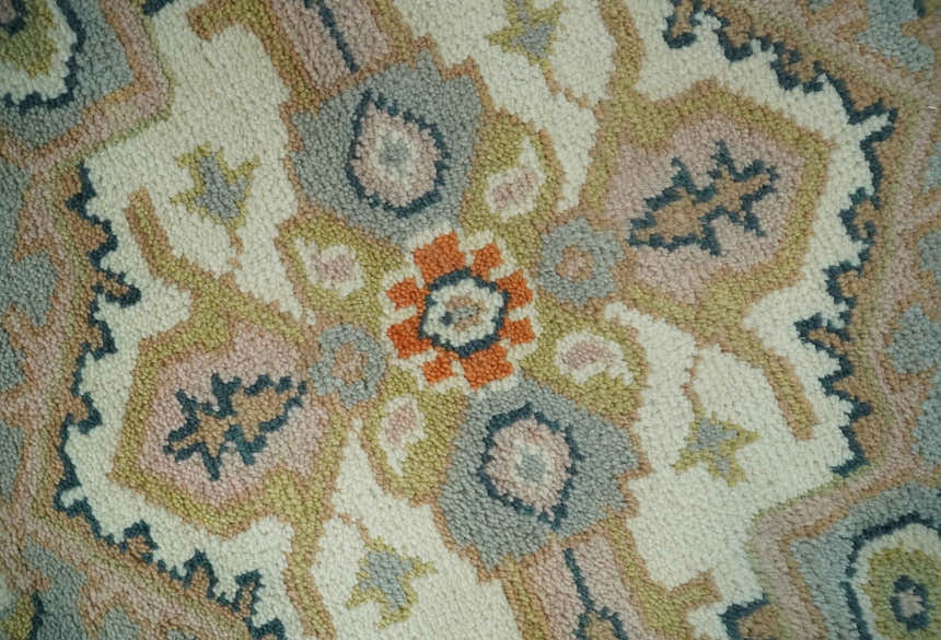 Ivory, Silver, Peach and Olive Traditional Heriz Hand Knotted Multi Size wool Area Rug