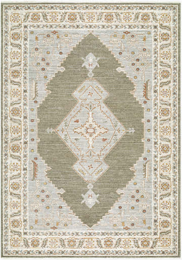Detailed Kuniye Area Rug with charcoal, gray, off-white, and rust traditional diamond pattern. Farmhouse style. Design-Rectangle-679