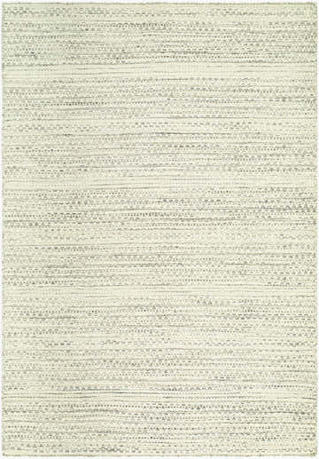 Close-up of the Jariah Area Rug. Hand-woven wool rug in charcoal, ivory, and light gray with a subtle horizontal pattern. Design-Rectangle-576