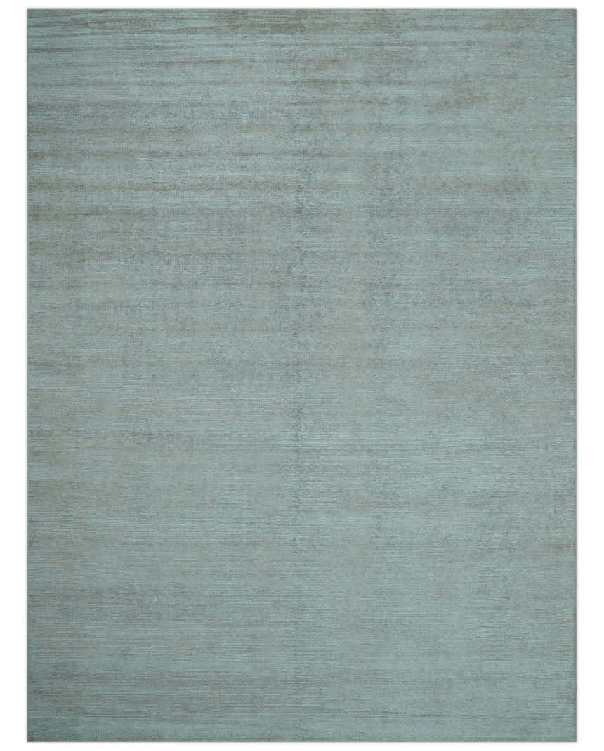 Modern Solid Design Silver Hand Knotted 9x12 Wool Area Rug