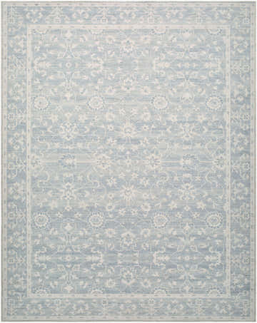 Asha Machine Woven Nabela Noor Home rug, sky blue and off-white traditional floral pattern. Jute and polyester texture. Design-Rectangle-71010