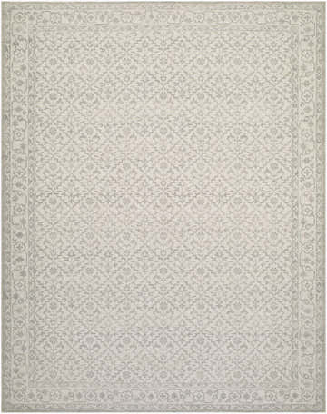 Close-up of the Maan Machine Woven Nabela Noor Home x LIVABLISS NBMA-2301 Area Rug. Gray and off-white farmhouse style rug. Design-Rectangle-71010
