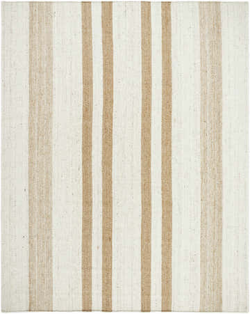 Close-up of the hand woven Nibaw Area Rug. Tan stripes on an ash and light silver wool rug. Farmhouse style. Design-Rectangle-810