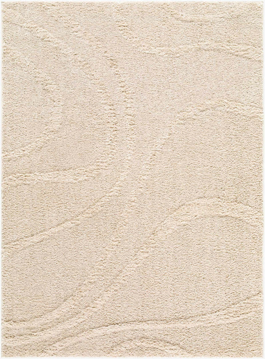 Close-up of the Horst Area Rug. Beige and ivory tones with a subtle, contemporary pattern and soft, textured pile. Design-Rectangle-537