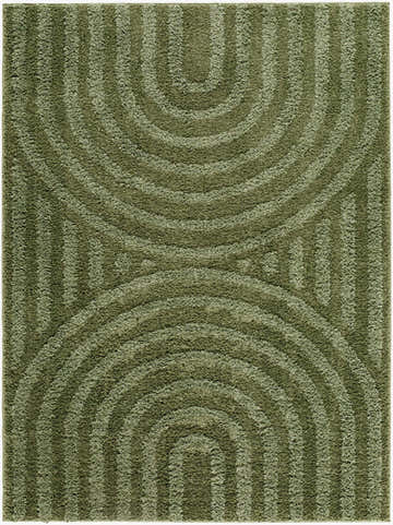 Close-up of the Arnel Area Rug, featuring a contemporary green arched and striped pattern. Design-Rectangle-537