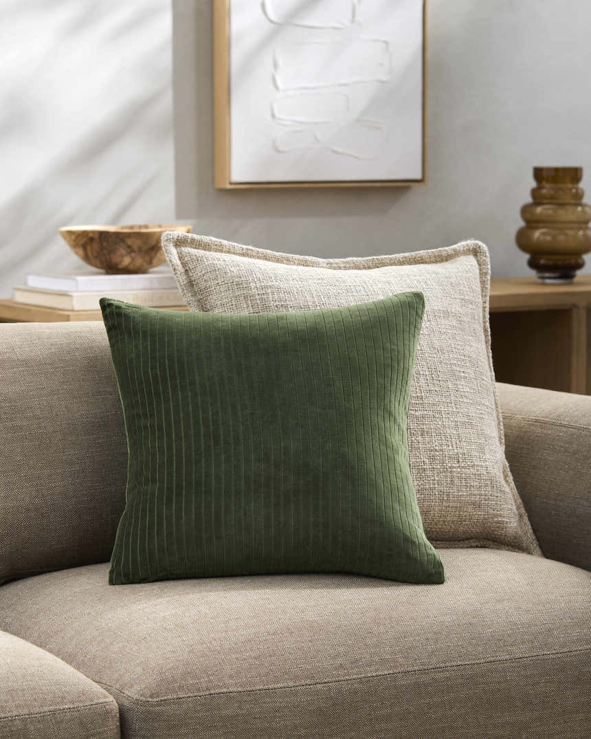 Olvex Olive Horizontal Ribbed Stripe Modern Cotton Velvet Accent Pillow - Clearance