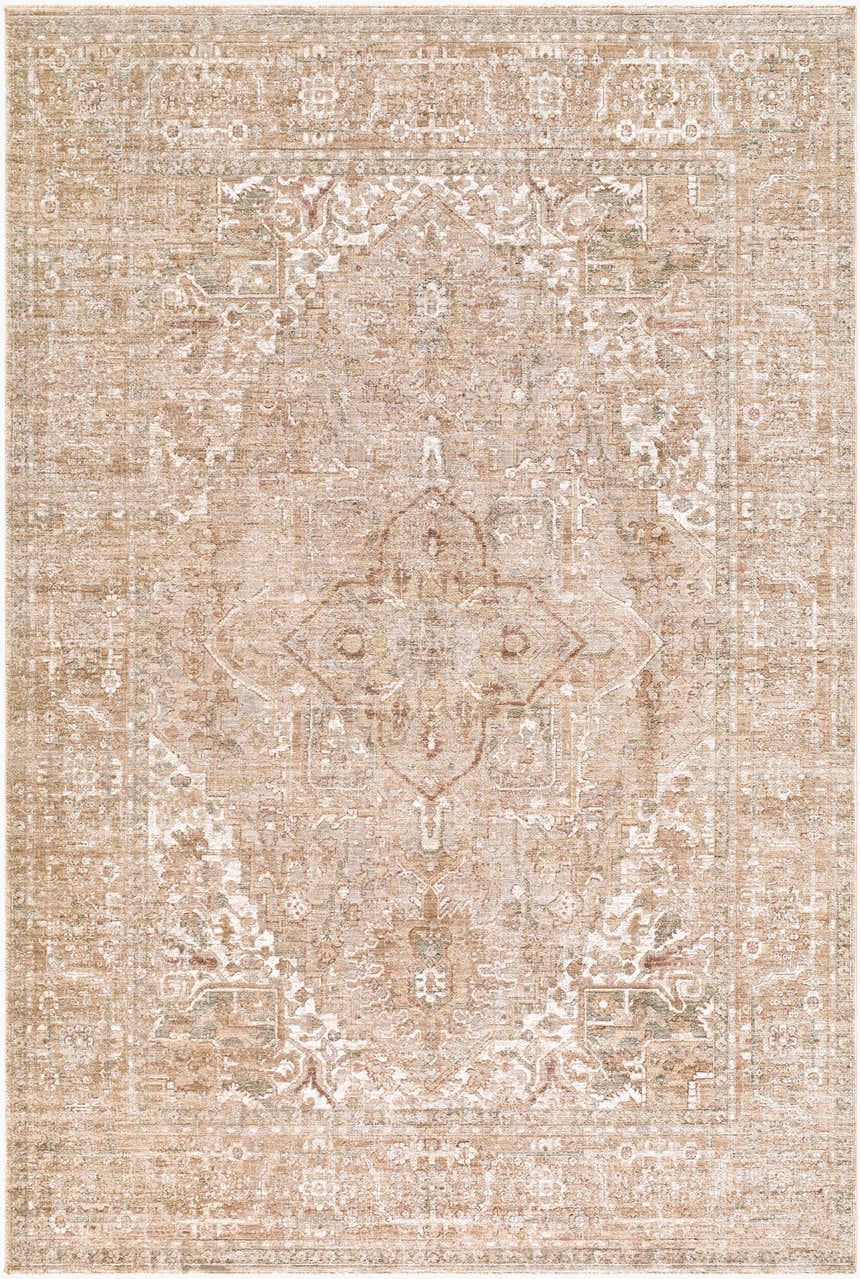 Close-up of The Vintage Edit II Rachel Zoe x LIVABLISS RZDT-2300 Rug. Beige, ivory, and olive traditional pattern. Design-Rectangle-6796