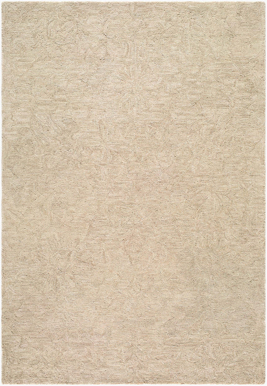 Close-up of the Fupue Beige Abstract Hand Tufted Wool Area Rug showing the subtle pattern and soft, textured wool. Design-Rectangle-576