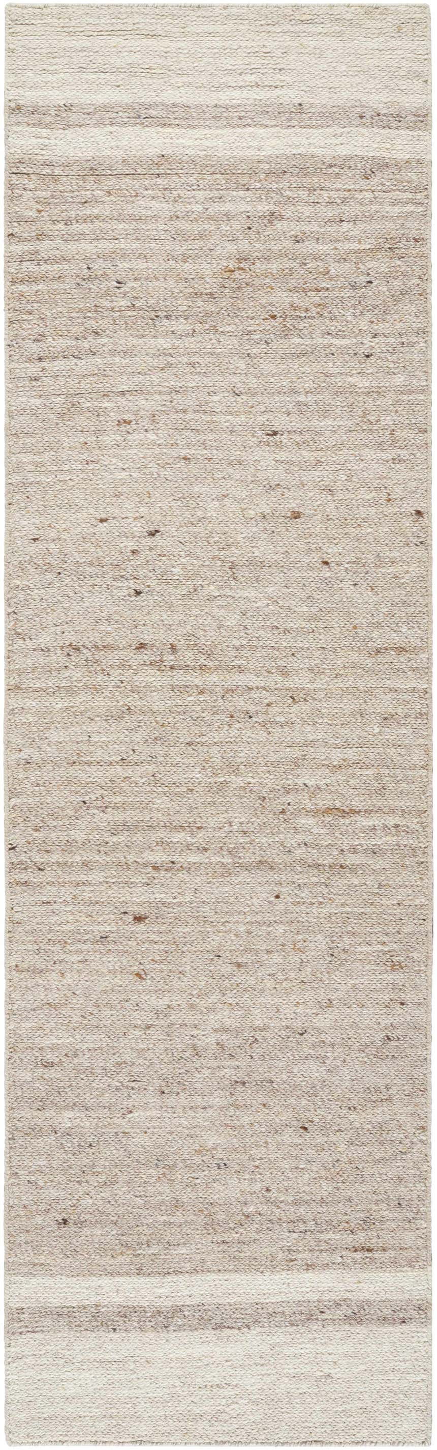 Close-up of the hand-tufted Urmat Wool Area Rug. Light silver, pearl, and warm gray tones create a subtle, textured design. Design-Runner-310