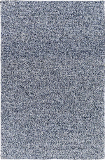 Close-up of the hand-woven Alyra Blue Solid Area Rug. Features charcoal, dark gray, and silver hues. Contemporary style. Design-Rectangle-576