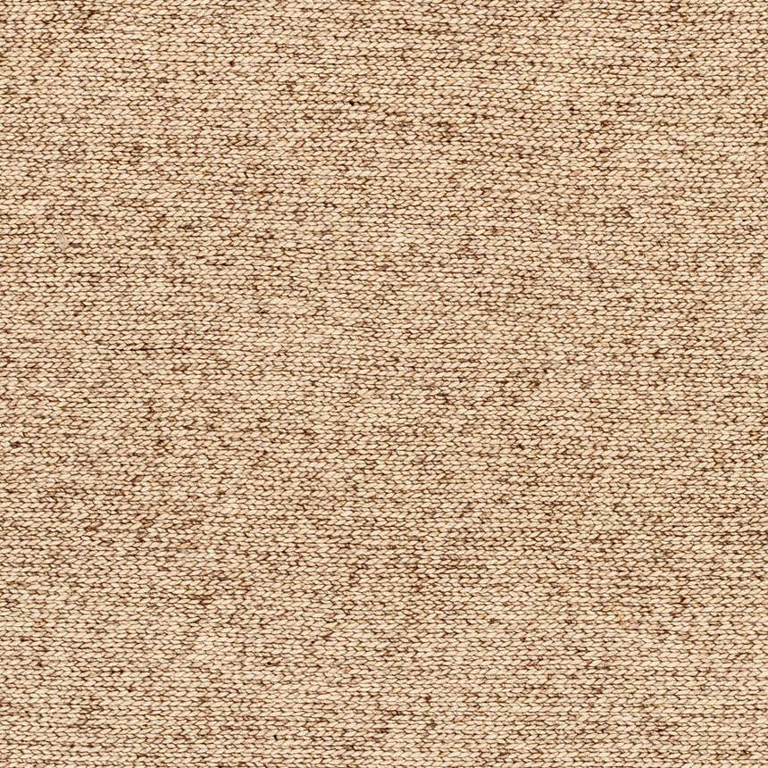 Close-up of the hand woven Alyra Tan Solid Area Rug, showing texture and subtle dark brown and lambswool colors. Swatch