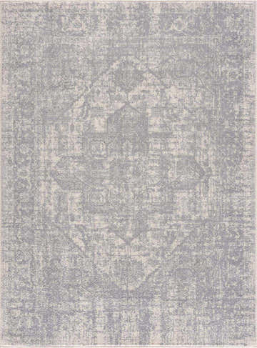 Close-up of the Peeta Gray Medallion Area Rug, featuring a traditional vintage design in cream and light gray tones. Design-Rectangle-46