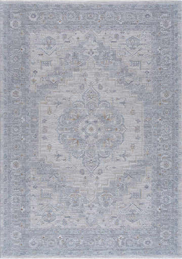 Detailed view of the Semaphore Thick Luxe Area Rug, featuring a traditional Persian-style design in blue, gray, and white. Design-Rectangle-6796