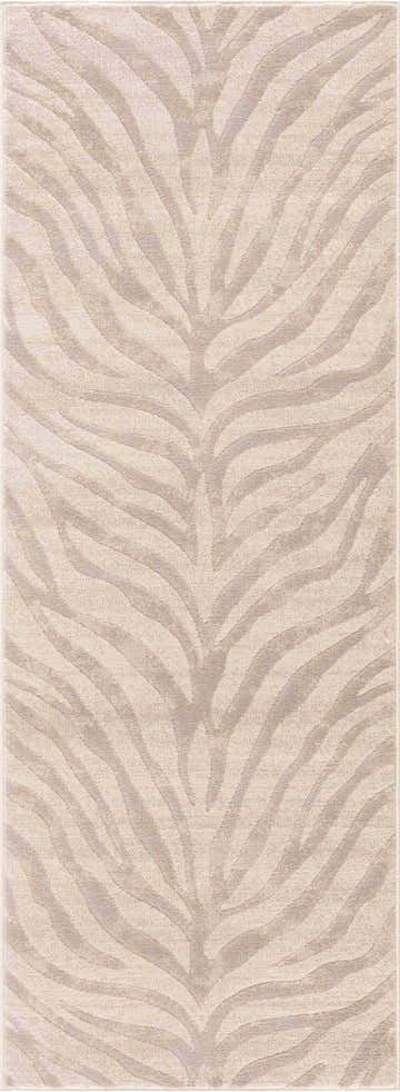 Close-up of Beige Manteca Zebra Print Area Rug. Light beige with light gray and taupe zebra stripes. Design-Runner-2710