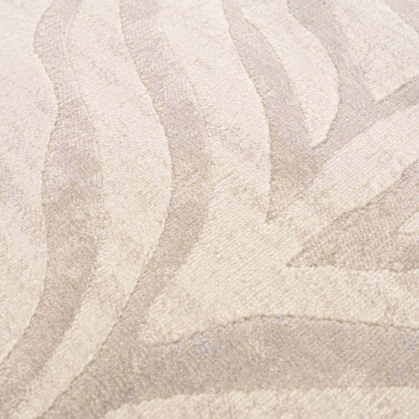 Close-up of the Beige Manteca Zebra Print Area Rug showing its light beige and gray animal pattern and soft, textured weave. Texture