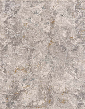 Close-up of the Hinda Textured Rug with Fringes. Abstract pattern in dark brown, gray, and light gray hues. Contemporary style. Design-Rectangle-575