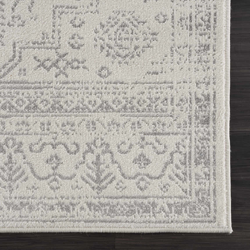 Close-up of Tigried Ivory & Gray 2323 Area Rug showing its traditional gray and ivory pattern and soft texture. Swatch