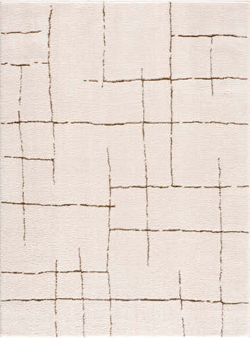 Close-up of the Koume Ivory & Brown Area Rug, featuring a contemporary grid pattern in brown on an ivory, textured base. Design-Rectangle-537