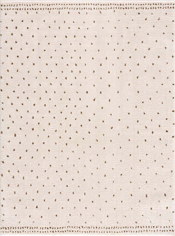 Close up of the Julie Ivory & Brown Area Rug showing the beige base and brown dotted pattern and textured border. Design-Rectangle-537