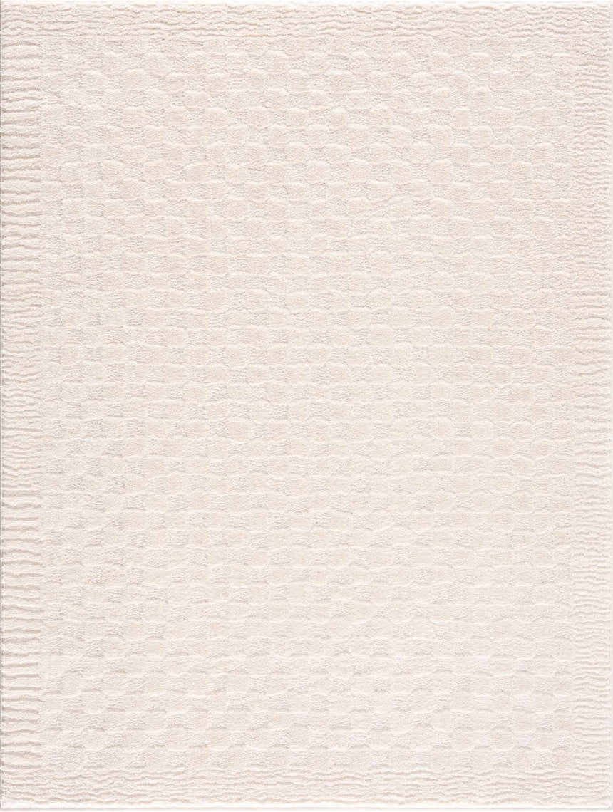 Close-up of the Leryn Ivory Checkered Area Rug, showing its geometric pattern and soft beige and ivory colors. Design-Rectangle-537