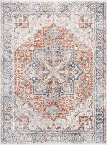 Detailed Neta Red & Blue Washable Rug. Flat pile rug with traditional oriental design in nutmeg, driftwood, and multi brown hues. Design-Rectangle-5373