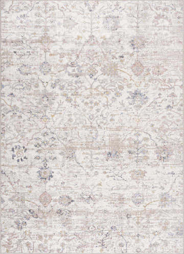 Close-up of the Azula Washable Rug, showcasing its floral pattern in charcoal, cloud gray, dark beige, light gray, and smoke. Design-Rectangle-537