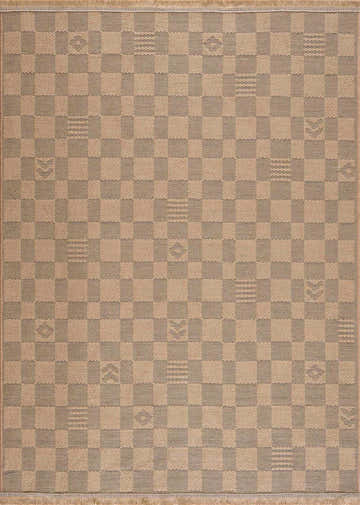 Close-up of the Nairi Checkered Washable Jute Rug. Beige and black checkered pattern with subtle geometric details. Design-Rectangle-46