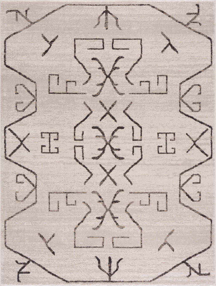 Close-up of the Azzan Cream & Charcoal Area Rug, featuring a Southwestern-inspired geometric design. Design-Rectangle-46