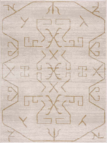 Close-up of Azzan Cream & Gold Area Rug. Features a geometric, Southwestern-inspired design in cream and gold tones. Design-Rectangle-46