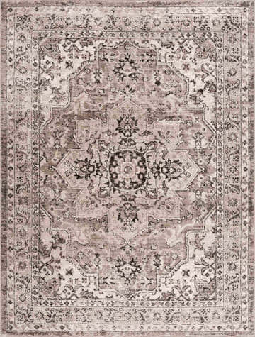 Close-up of the Albie Beige Area Rug featuring a traditional floral medallion pattern and subtle beige and light beige colors. Design-Rectangle-46