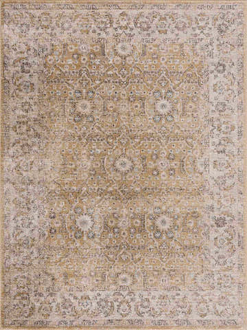 Close-up of the Anana Gold & Beige Area Rug, featuring a traditional, floral-inspired pattern and soft, neutral tones. Design-Rectangle-46