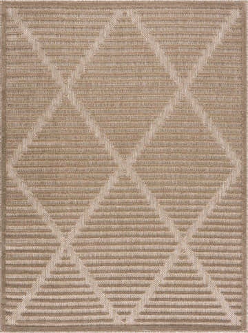 Close-up of the Anah Tan Outdoor Rug showing its diamond geometric pattern and textured weave. Design-Rectangle-537