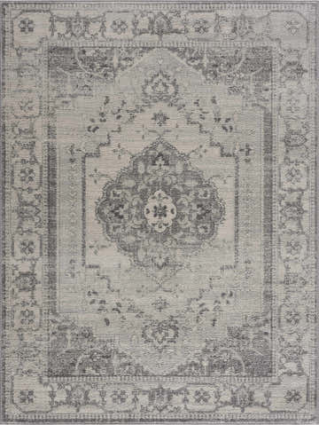 Close-up of the Tigried Ivory & Gray 2315 Area Rug featuring a traditional, vintage-inspired gray and ivory pattern. Design-Rectangle