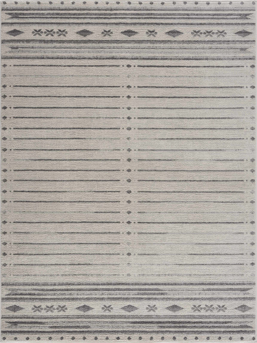 Close-up of the Tigri Aztec Ivory & Gray 2325 Area Rug featuring a gray and ivory geometric pattern. Design-Rectangle
