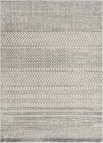 Close-up of Marash KMRSH-4610 area rug. Gray and ivory geometric design with contemporary style. Polypropylene texture. Design-Rectangle-237