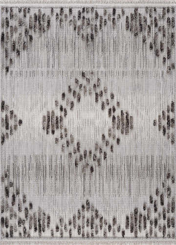 Close-up of Cabarroguis Area Rug with charcoal geometric pattern on cream and gray textured weave. Bohemian style. Design-Rectangle-537