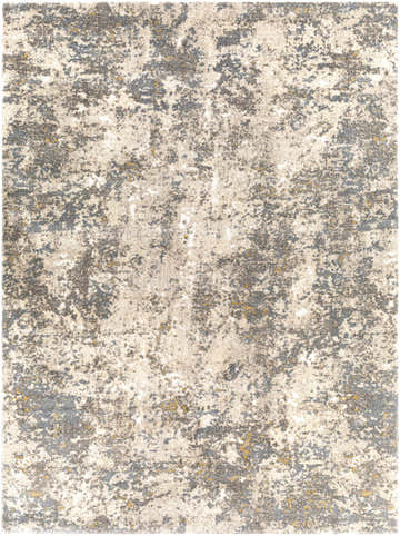 Close-up of the Alabaster Abstract Thick Luxe Rug. Features aqua, brown, ivory, gold, white, and yellow abstract pattern. Design-Rectangle-710103