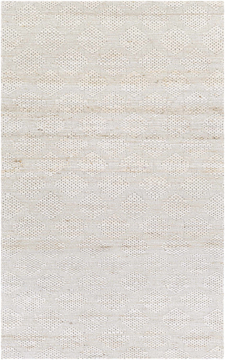 Close-up of the Angaston Beige Hand-Woven Jute Rug, showing its textured weave and subtle geometric pattern. Design-Rectangle-576