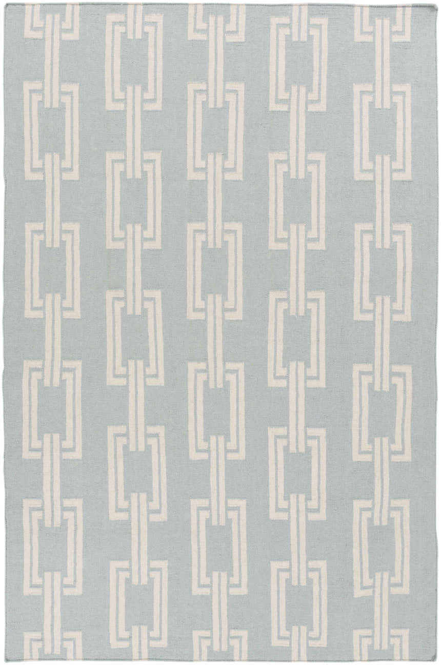 Appley Area Carpet in beige and dusty sage. Hand-woven wool rug with a contemporary chain-link pattern. Design-Rectangle-58