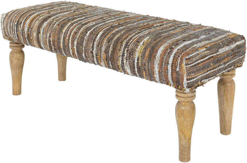 Bustos Leather Striped Wooden Base Bench - Clearance