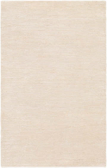 Close-up of the Atlas Carpet, a beige hand-knotted rug with a subtle horizontal striped texture. Design-Rectangle-23