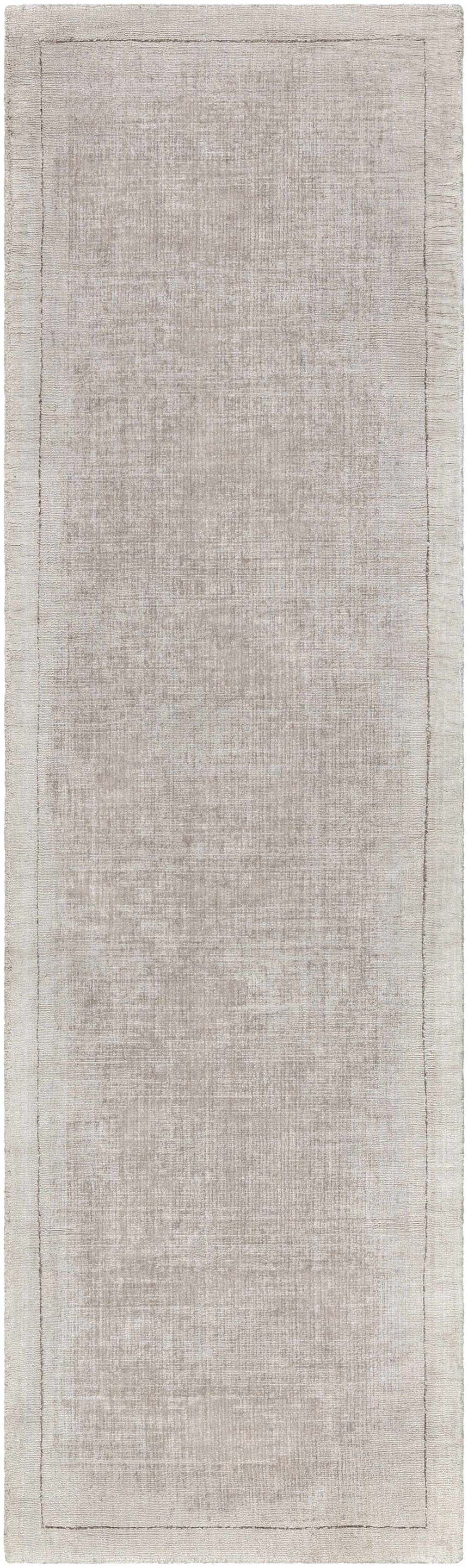 Close-up of the Auchter Soli Taupe Premium Sheer Carpet, featuring a subtle striped pattern and soft, neutral gray color. Design-Runner-38