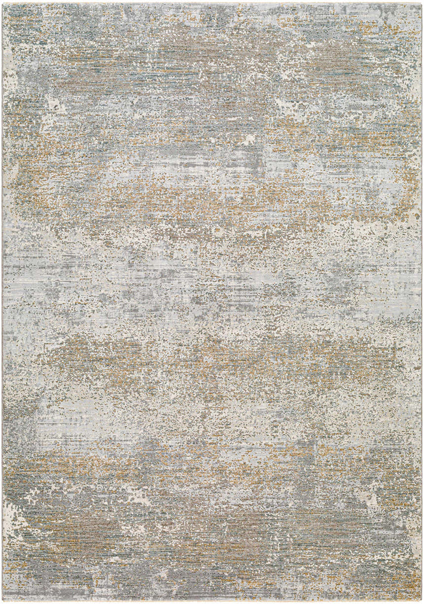 Close-up of the Avani Thick Luxe Boutique Rug featuring a contemporary design in gray, nutmeg, and light gray hues. Design-Rectangle-7696
