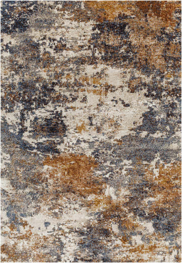 Close-up of the Babatngon Rock Pattern Luxe Rug. Contemporary design in blue, brown, cream, and gray hues. Design-Rectangle-5373