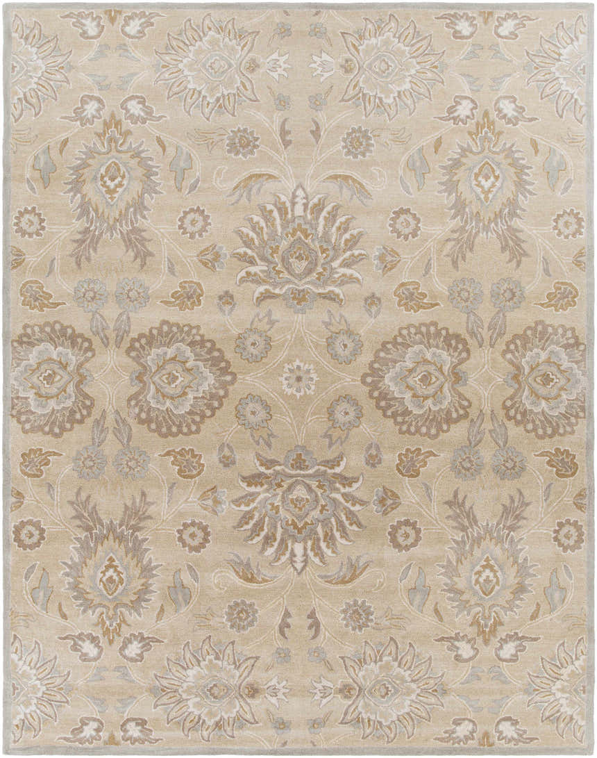 Close-up of the hand-tufted Conesus 1192 rug. Ivory and taupe wool rug with a traditional floral pattern. Bohemian style. Design-Rectangle-7696