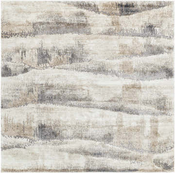 Close-up of the Banji Abstract Waves Area Rug. Beige, gray, and brown hues create a contemporary wave pattern. Design-Square-710
