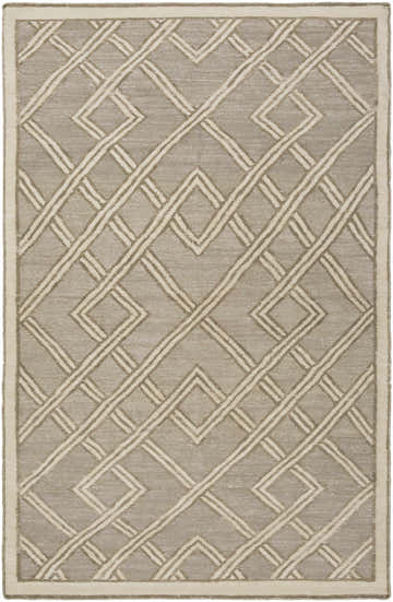 Bevier Area Rug, dusty sage and light gray. Hand-woven viscose rug with a geometric trellis pattern. Design-Rectangle-576