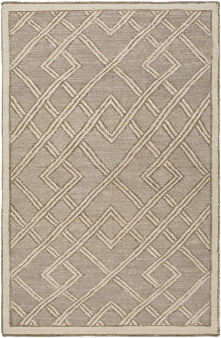 Bevier Area Rug, dusty sage and light gray. Hand-woven viscose rug with a geometric trellis pattern. Design-Rectangle-576