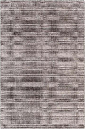 Close-up of the hand-loomed Borobridge Area Rug showing beige and charcoal contemporary pattern and recycled PET yarn texture. Design-Rectangle-576