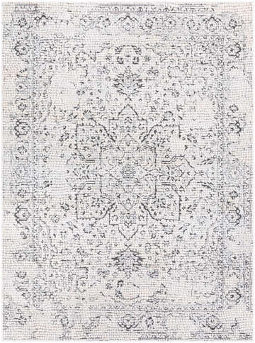 Close-up of the Bosphorus Black Mosaic Rug, a machine-woven rug with a black and beige traditional pattern. Design-Rectangle-710103